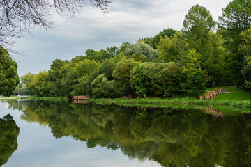 pond in VDNKh park in Moscow in summer