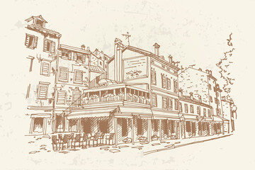 Vector sketch of architecture of Rovinj, Croatia.