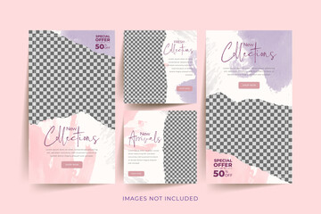 Fashion woman social media template with colorful background premium vector