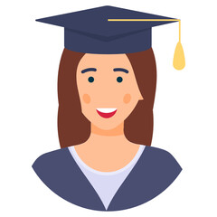 
A female avatar wearing student cap, scholar in trendy flat style 
