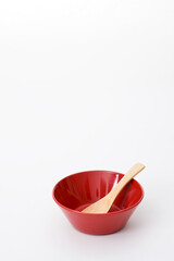 red small dish and spoon