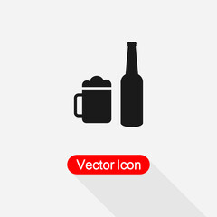 Beer Bottle With Beer Mug Icon, Beer Icon Vector Illustration Eps10