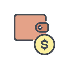 Wallet with dollar coin color line icon. Money account and Savings vector outline colorful sign.