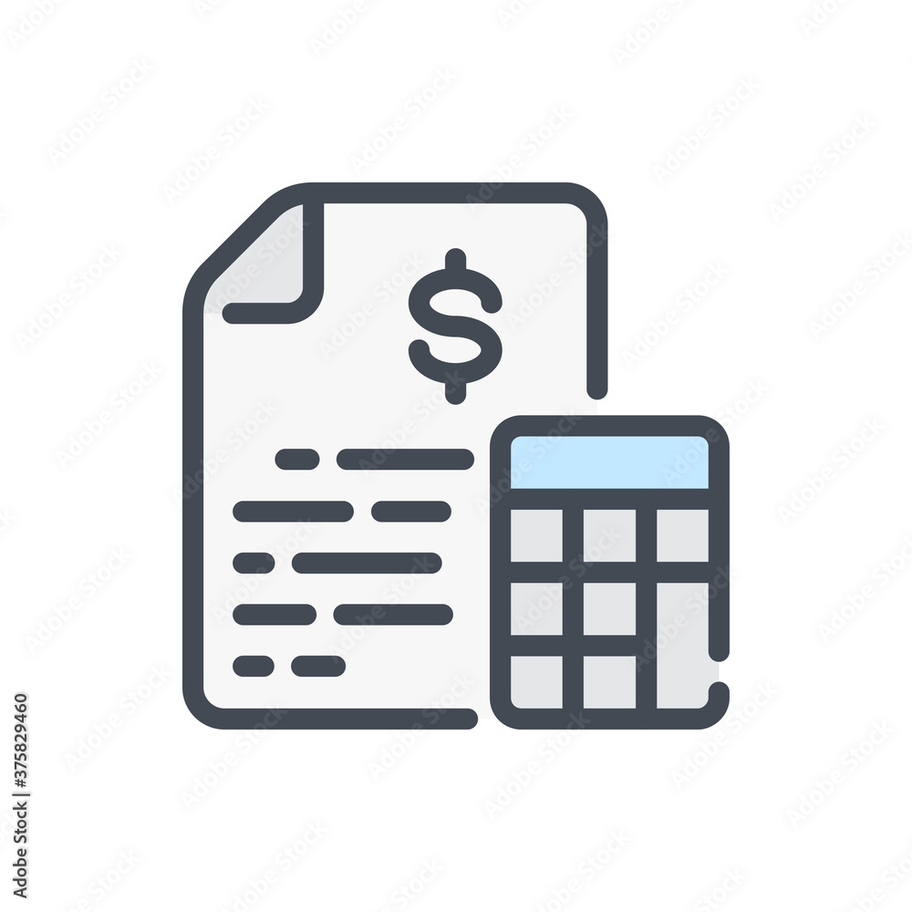 Poster finance report with calculator color line icon. accounting and calculation vector outline colorful s
