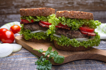 Hamburger from natural ingredients - meat and vegetables.