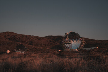 The new astronomical observatory of the Caldera de Taburiente at sunset, La Palma, Canary Islands....