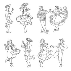 Obraz premium Festa Junina - Brazil June holiday party set of cartoon people dancing