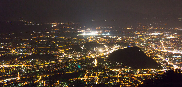 Panorama view of city Salzburg, austria at night