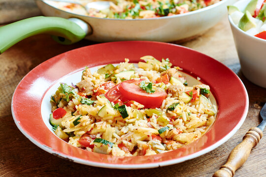 Basque Vegetable Rice with Soy Chunks