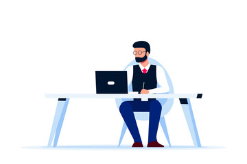 Caucasian business man working on computer at the table