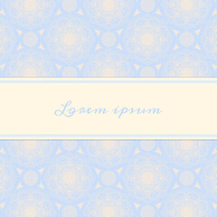 Oriental blue yellow mandala pattern background card with space for text