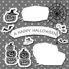 グレースケールのハロウィンのかぼちゃと吹き出しセット
