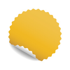Round yellow sticker with curled corner and shadow. Vector illustration