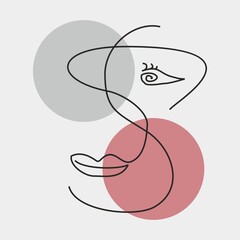 Woman portrait abstract line art face. Girl hand drawn character minimalist. Digital artwork  vector illustration