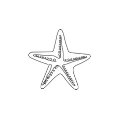 Obraz premium One continuous line drawing of cute starfish for marine logo identity. Sea star creature mascot concept for beachy icon. Modern single line draw design vector illustration