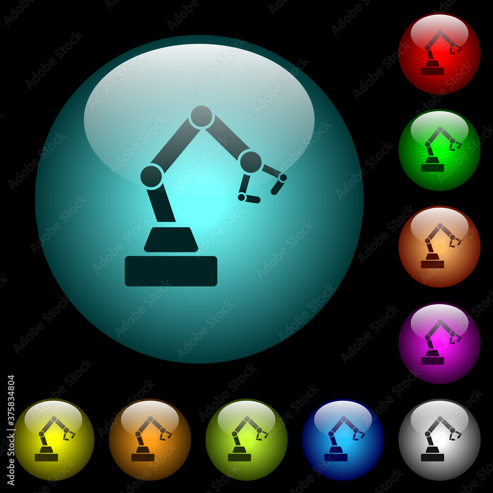 Poster robot arm icons in color illuminated glass buttons
