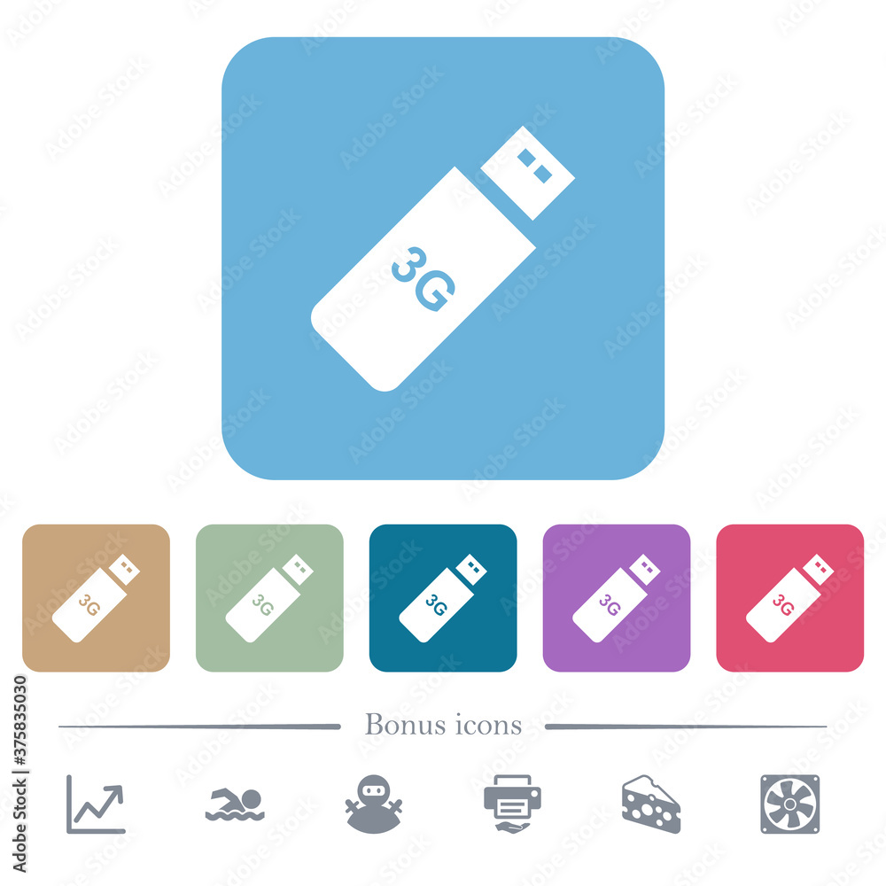 Aufkleber third generation mobile stick flat icons on color rounded square backgrounds