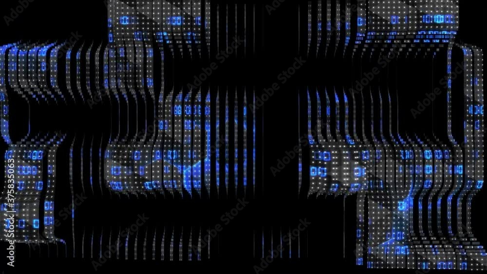 Poster 3d futuristic data background - varying binary code in blue color mapped onto a surface moving in wa
