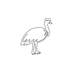 One continuous line drawing of cute cassowary for company logo identity. Flightless beautiful bird mascot concept for national zoo icon. Modern single line draw design vector graphic illustration