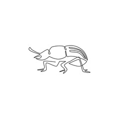 One continuous line drawing of cute beetle for company logo identity. Little insect mascot concept for public garden icon. Modern single line draw design vector graphic illustration