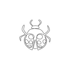 Single one line drawing of adorable ladybug for company logo identity. Little insect mascot concept for bug lover club icon. Modern continuous line draw design vector graphic illustration