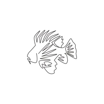 recommend clip art: One single line drawing of terrifying lionfish for company logo identity. Underwater fish creature mascot concept for sea world show icon. Modern continuous line draw design vector illustration