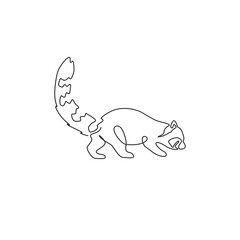 One single line drawing of funny red panda for company logo identity. Endangered cute red cat-bear mascot concept for national park icon. Modern continuous line draw design vector graphic illustration