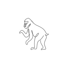 One continuous line drawing of cute mandrill for company logo identity. Big exotic monkey mascot concept for national zoo icon. Modern single line draw design graphic vector illustration