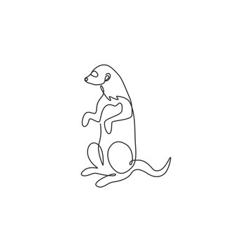 One single line drawing of adorable meerkat for company logo identity. Suricata suricatta animal mascot concept for national zoo icon. Modern continuous line draw design vector graphic illustration