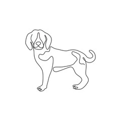 One continuous line drawing of funny beagle dog for company logo identity. Purebred dog mascot concept for pedigree friendly pet icon. Modern single line draw design vector illustration