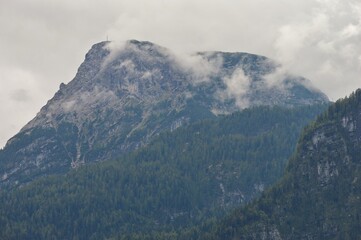 Dachstein mountain peak, view from Hallstat lake, Austrian alps
