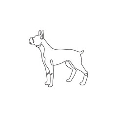 Single one line drawing of gallant boxer dog for security company logo identity. Purebred dog mascot concept for pedigree friendly pet icon. Modern continuous line draw design vector illustration