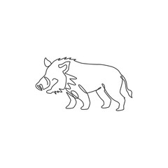 One continuous line drawing of savage common warthog for company logo identity. African savanna pig mascot concept for national safari park icon. Modern single line draw design vector illustration