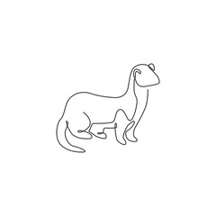 Single continuous line drawing of adorable weasel for company logo identity. Little mammal predator mascot concept for national conservation park icon. Modern one line draw design vector illustration