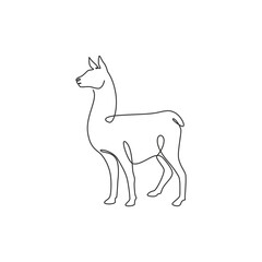 Single continuous line drawing of cute alpaca for company logo identity. Mountain llama mascot concept for national conservation park icon. Modern one line graphic draw design vector illustration