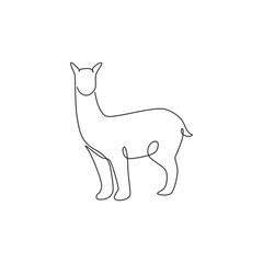 Single one line drawing of adorable alpaca for company logo identity. South American camelid mascot concept for national zoo icon. Modern continuous line draw graphic design vector illustration