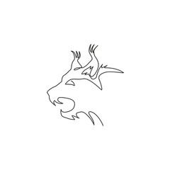 Single one line drawing of angry lynx cat head for company logo identity. Big cat predator mascot concept for national zoo icon. Modern continuous line draw design vector graphic illustration © Simple Line