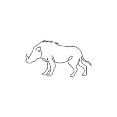 One continuous line drawing of savage common warthog for company logo identity. African savanna pig mascot concept for national safari park icon. Modern single line draw design vector illustration