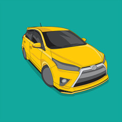 Racing Car color yellow on green background