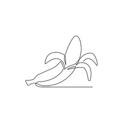 One continuous line drawing slice ripe healthy organic banana for orchard logo identity. Fresh tropical fruitage concept fruit garden icon. Modern single line draw design vector graphic illustration