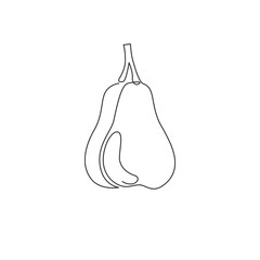 Single one line drawing of whole healthy organic pear for orchard logo identity. Fresh tropical fruitage concept for fruit garden icon. Modern continuous line draw design graphic vector illustration