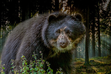 a bear walking through the woods