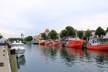 August 21 2020 - Rostock-Warnem&uuml;nde, Mecklenburg-Vorpommern/Germany: A Port with historical ships at the baltic sea