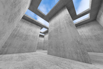Abstract empty concrete open space 3d interior
