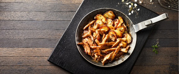 Panorama banner with pan braised venison strips
