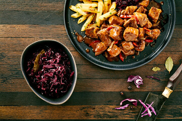 Spicy beef or wild game ragout with red cabbage