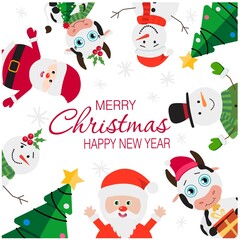 Print Hand drawn of Merry Christmas Collections. Vector Illustration.