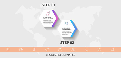 Vector business infographics. Timeline modern with 2 hexagons, arrows. Used for web design, marketing advertising, workflow layout, annual report, flowchart, chart