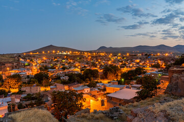 Incesu district in Kayseri province. night view of Incesu city with full moon