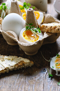 Soft boiled eggs and toast.